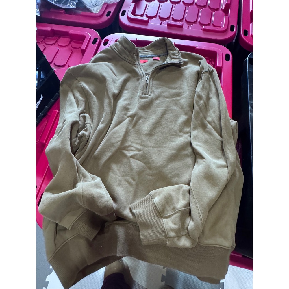 IZOD Mens XL Tan Khaki Quarter Zip Pullover Sweatshirt Cotton Blend Mock Neck